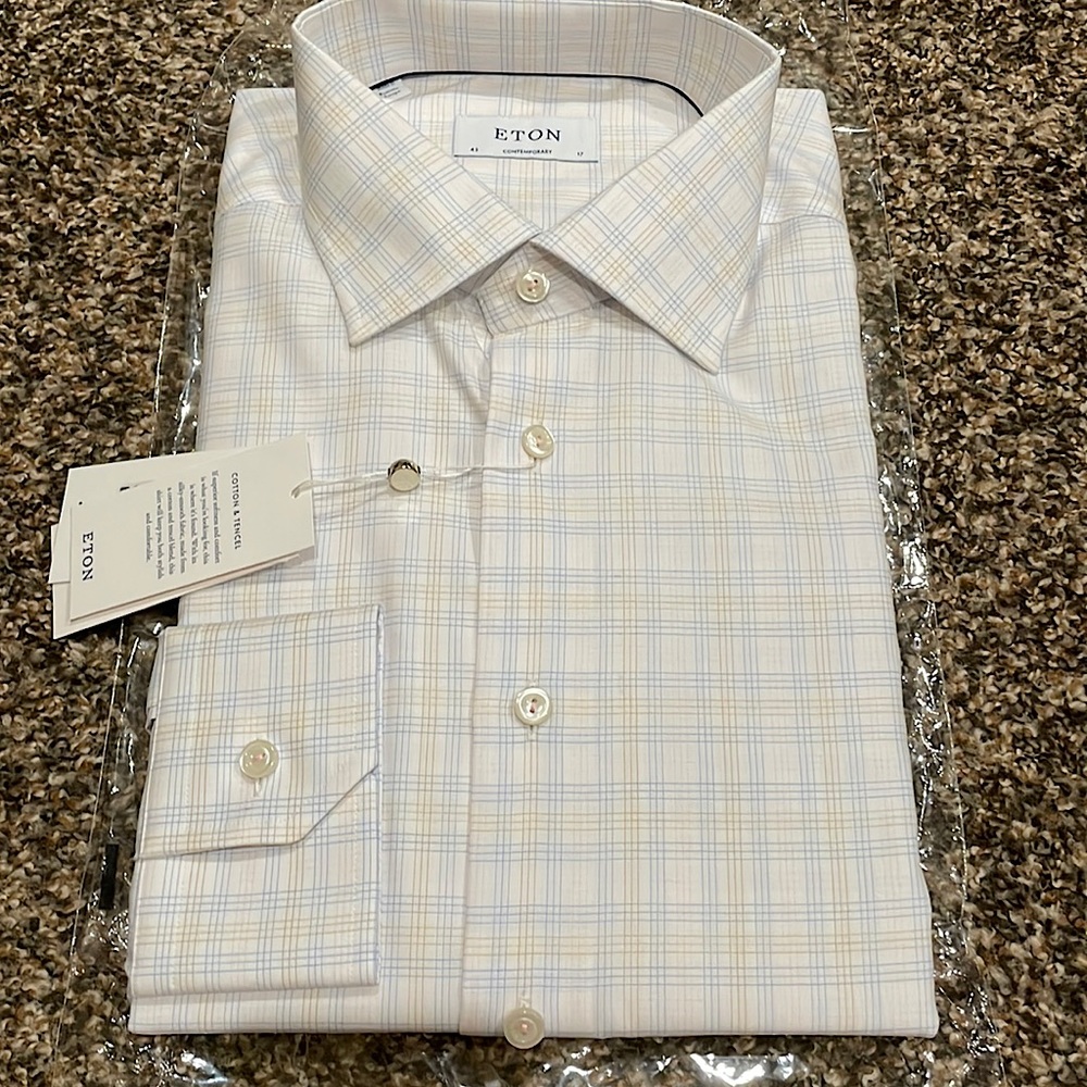 BRAND NEW-Eton Contemporary Fit- Size 17/43 plaid type pattern